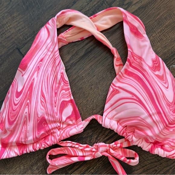 Time and Tru Cross Front Convertible Back Swimsuit Top Marble Pink size S (4-6) - Picture 5 of 9